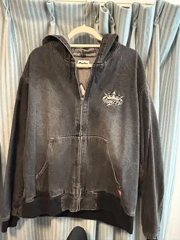 9090 블랙 데님 지퍼 후드티