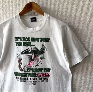 90s USA제 프린트 티셔츠 L 물고기 낚시 스크린 스타즈