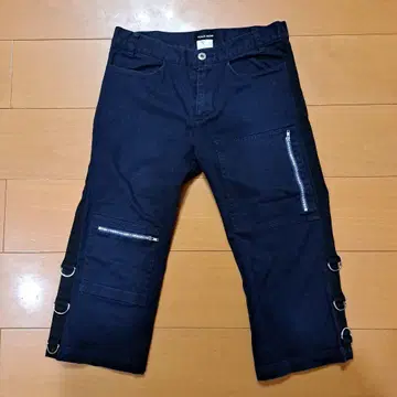 피스 나우 다크 블루 데님 숏 팬츠 지퍼 포켓 부착