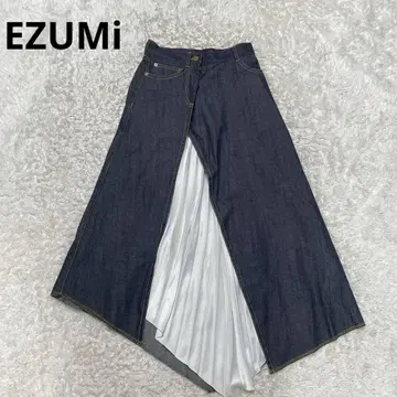 EZUMI 에즈미 데님 쉬폰 플리츠 롱 스커트 비대칭