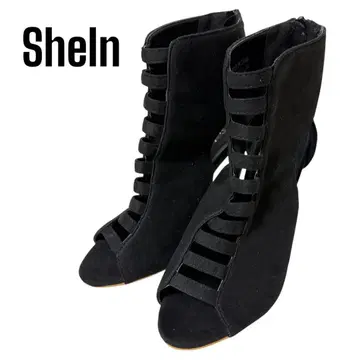 SHEIN 스웨이드풍 오픈토 하이힐 펌프스 블랙