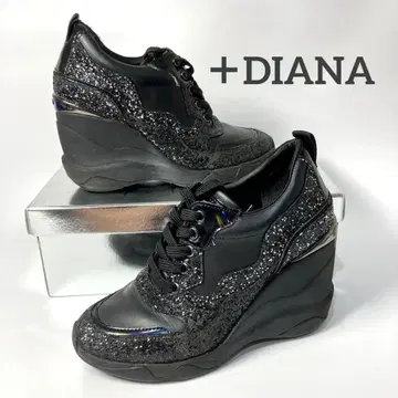 +DIANA 힐 업 스니커즈 글리터 슬림 레그 스니커즈 블랙 22.5cm
