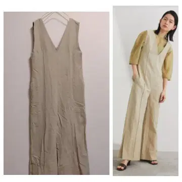 STYLEMIXER 린넨 혼방 V넥 올인원 슬릿 와이드 팬츠