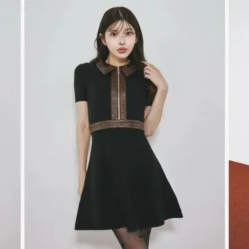 다리치 로고 가죽 니트 미니 원피스
