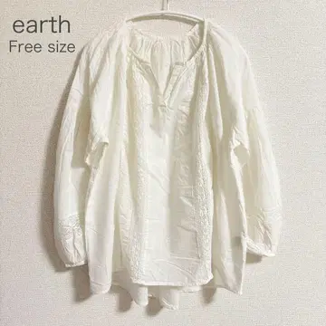 earth 블라우스 셔츠 흰색 화이트 긴팔 여성용 프리 사이즈