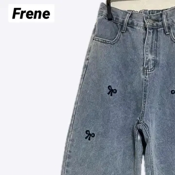 Frene(프레네) 리본 무늬 데님 팬츠 M 스트레이트 청바지