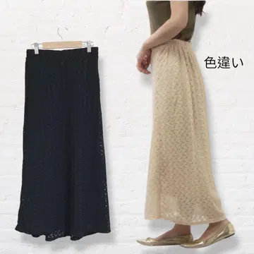 사만사 모스모스 블루 레이스 플레어 스커트 롱 [F] 블랙 엘레강트