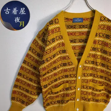 vintage 올 패턴 가디건 울 황토색 블랙 레드 구제 의류