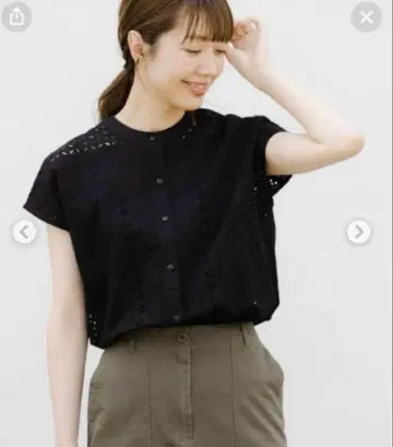 어반 리서치 써니 라벨 밴드 카라 코튼 레이스 셔츠