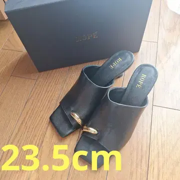 여성용 미사용 새상품 ROPE 블랙 뮬 골드링 23.5