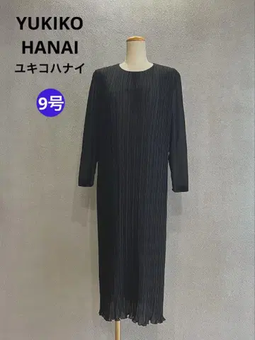 YUKIKO HANAI 하나이 유키코 플리츠 블랙 포멀 원피스 9호