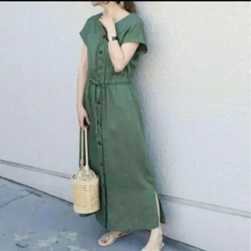 쉽스 2WAY 텔레데란 린넨 V넥 롱 원피스 슬리브리스