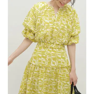 나노 유니버스 기하학 패턴 벌룬 슬리브 블라우스