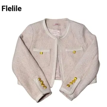 Flelile 플레릴 트위드 자켓 핑크 골드 버튼 노카라