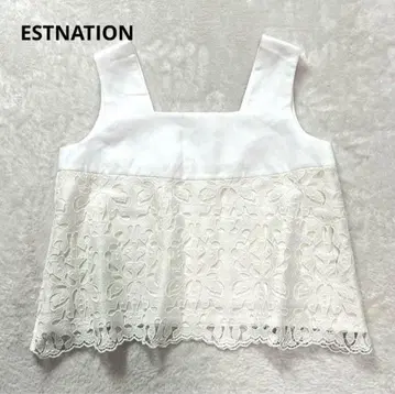ESTNATION 상의 레이스 코튼 린넨