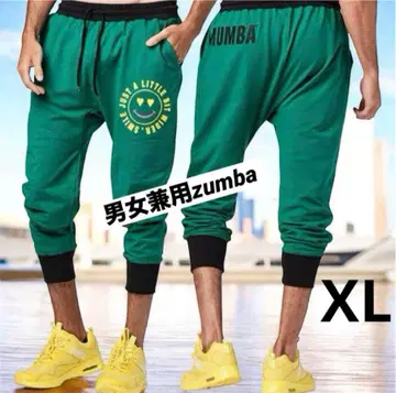 허리 밴딩, 끈 포함, Zumba 로고가 돋보이는 그린 컬러의 조거 팬츠