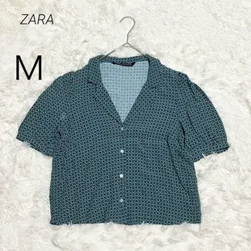 자라 ZARA 블라우스 셔츠 숏 기장 레트로 패턴 꽃무늬 드레이프감 M