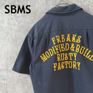 SBMS 워크 셔츠 뒷면 자수 반팔 표범 무늬 네이비 M 남성용