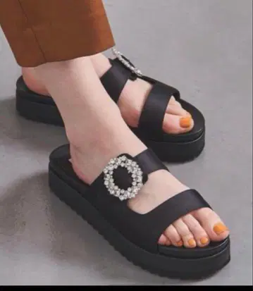 UNITED ARROWS 새틴 비쥬 뮬 블랙 37 24cm