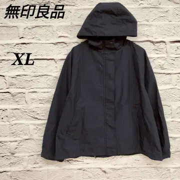 R4664 무인양품 [XL] 발수 가공 후드 부착 점퍼 블루종 네이비