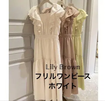 Lily Brown 스퀘어 넥 프렌치 슬리브 프릴 원피스 화이트