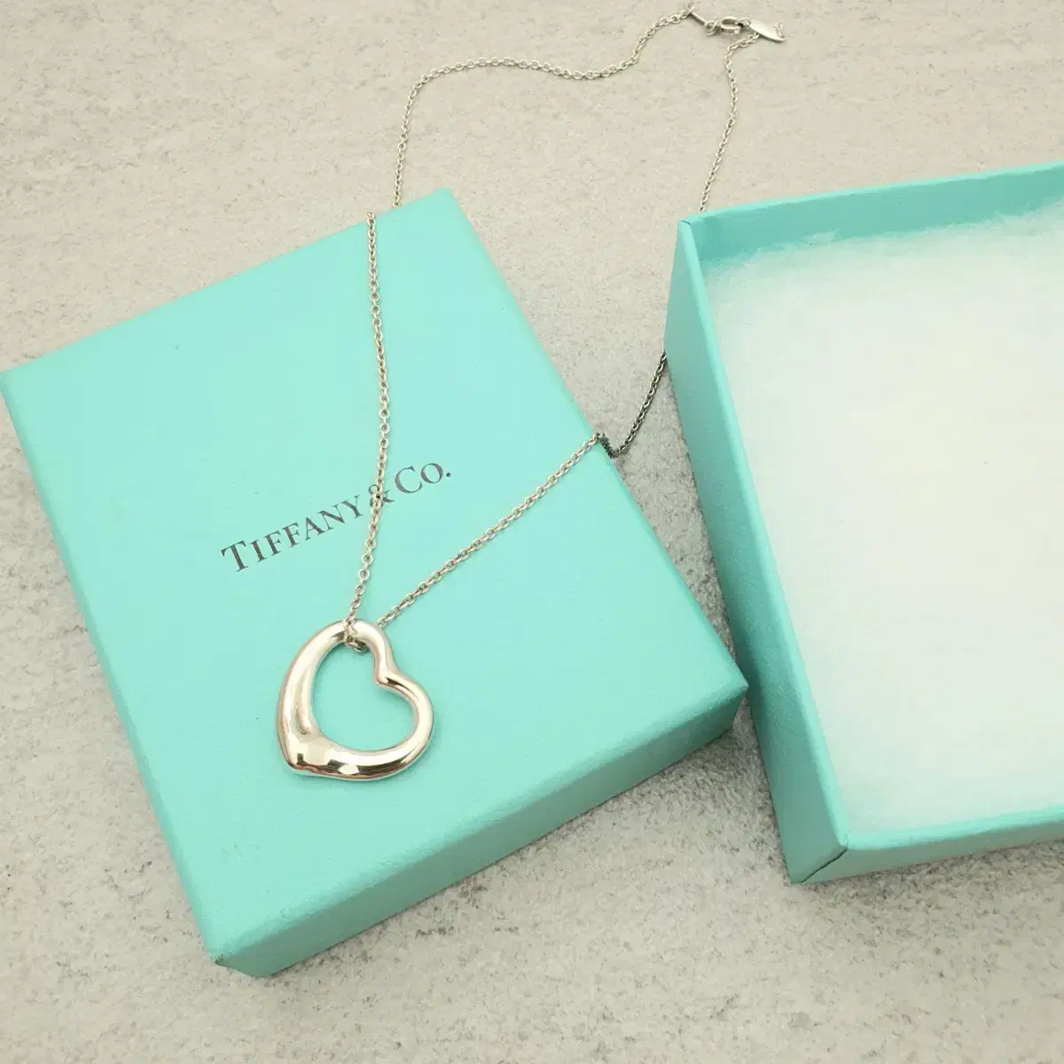 Tiffany Necklace Open Heart Pendant M Size 22mm