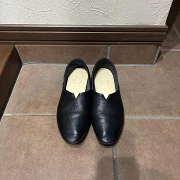 히메코 워터 마사지 주름 천연 가죽 플랫 슈즈 블랙 23.5cm