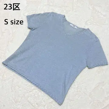 23구 티셔츠 린넨 V넥 여성용 봄/여름 반팔 스카이블루 S 사이즈