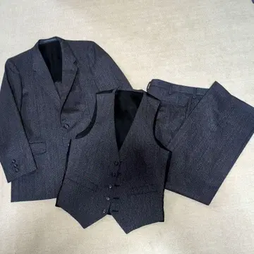 그레이 스트라이프 정장 세트 (자켓, 베스트, 팬츠) 진주 넥타이핀