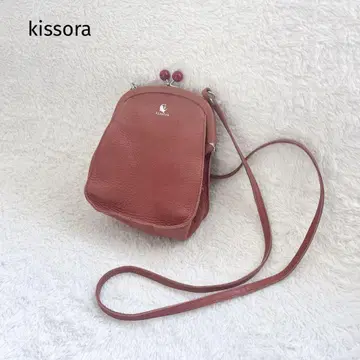 새상품급 kissora 가마구치 숄더백 미니 빨간색 핑크 키소라 소가죽