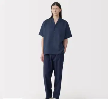 무인양품 MUJI labo 신사 린넨 실크 오픈 카라 반팔 셔츠 S