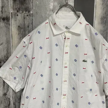라코스테 LACOSTE 반팔 셔츠 악어 자수 올 패턴 L 패턴 셔츠