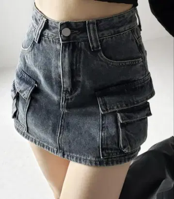me+em select 더블 포켓 빈티지 카고 데님 미니 스커트 치마바지