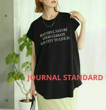 저널 스탠다드 라운드 헴 로고 프렌치 슬리브 티셔츠