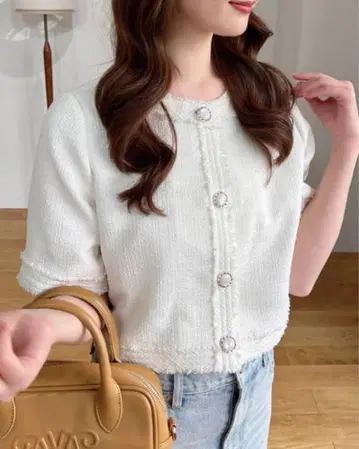 INGNG 잉그 트위드 프린지 반팔 자켓
