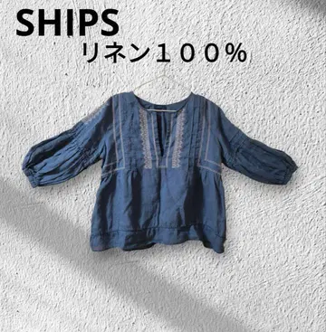 SHIPS 린넨 100% 자수 벌룬 슬리브 탑