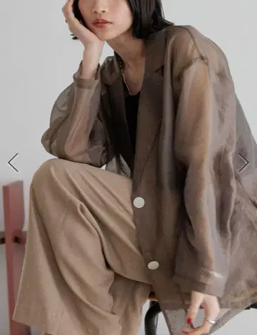 브라운 시스루 테일러드 자켓