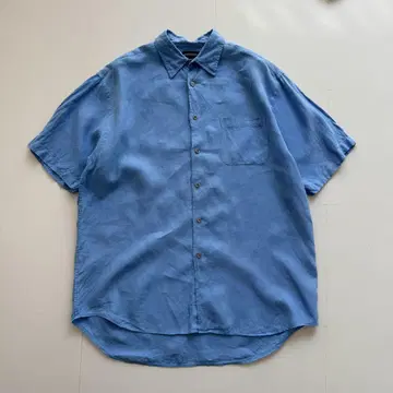 90s 린넨 셔츠 반팔 블루 빈티지 구제 의류 오픈 카라 셔츠