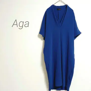 새상품급 Aga 레이어드 V넥 코쿤 원피스 블루 야마다야