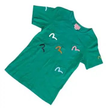 EVISU DONNA 에비수 메니 포켓 반팔 티셔츠 로고 그린