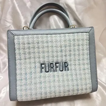FURFUR 트위드 로고 토트백 스카이블루 퍼 퍼 숄더백