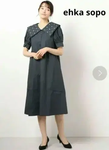 ehka sopo 에카 소포 옷깃 자수 원피스 꽃무늬 네이비