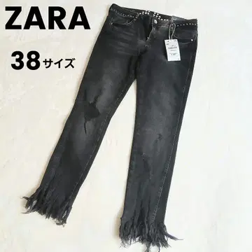 ZARA 프린지 데님 컷오프 블랙 진 데미지 스터드
