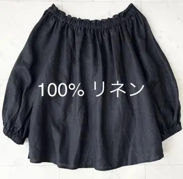JOURNAL STANDARD 100% 린넨 블랙 개더 블라우스