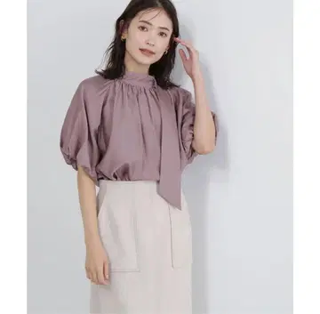 내추럴 뷰티 베이직 사이드 타이 블라우스 핑크 브라운 S