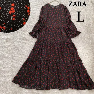 ZARA L 미니 꽃무늬 도트 무늬 티어드 롱 원피스 맥시 길이