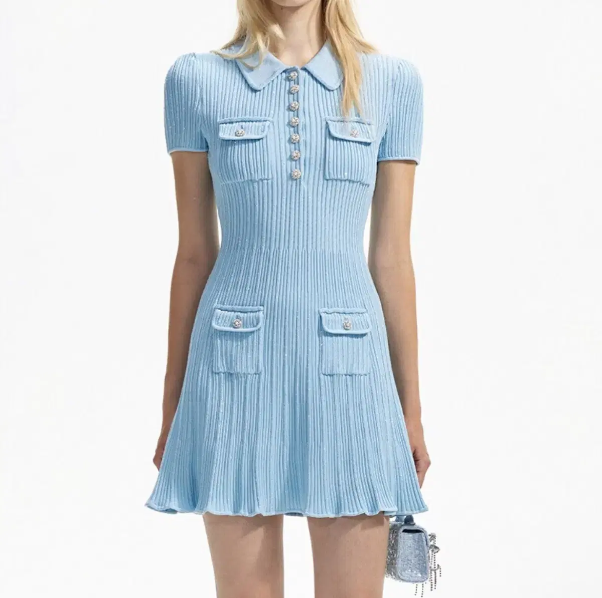 Self-portrait Blue Sequin Knit Onepiece