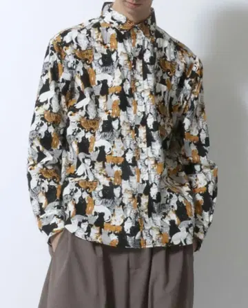일본제 면100% 고양이 패턴 셔츠 L