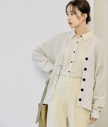 GLOBAL WORK 스키 레이 V 넥 가디건 긴팔 아이보리 L
