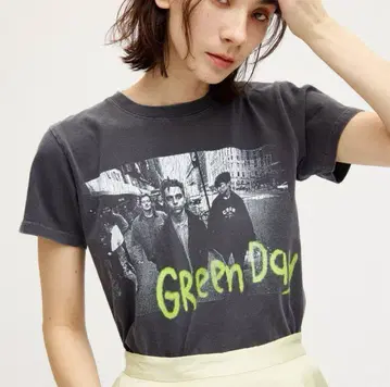 AMERI 빈티지 GREEN DAY 빈티지 가공 밴딩 티셔츠